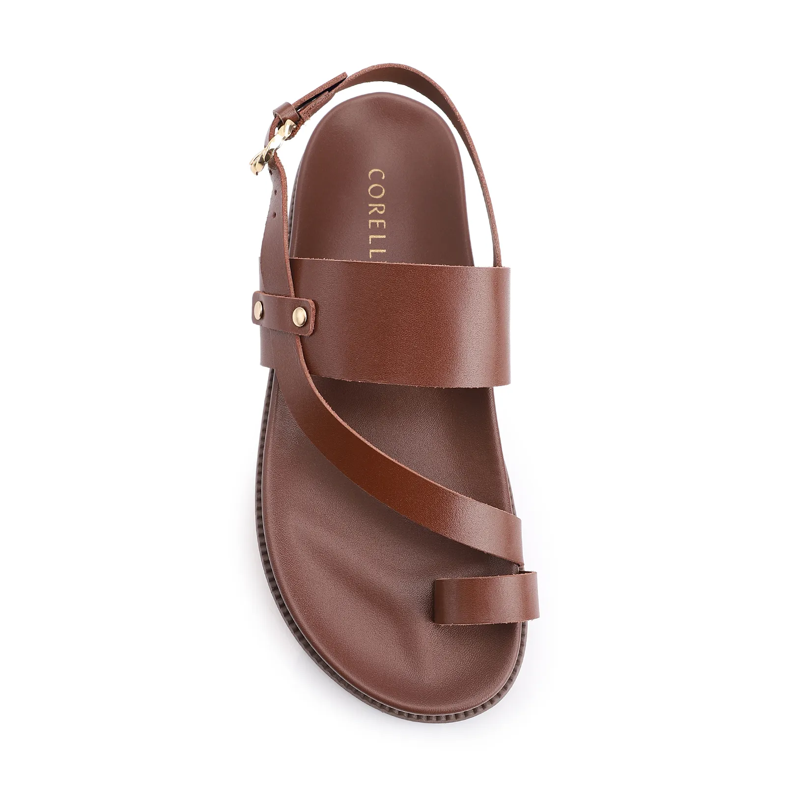 Papete Toe Ring Couro Marrom
