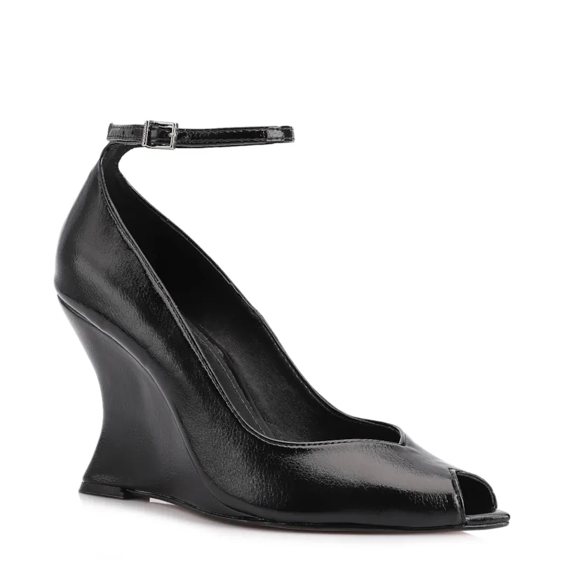 Peep Toe Anabela Alt Lux Preto