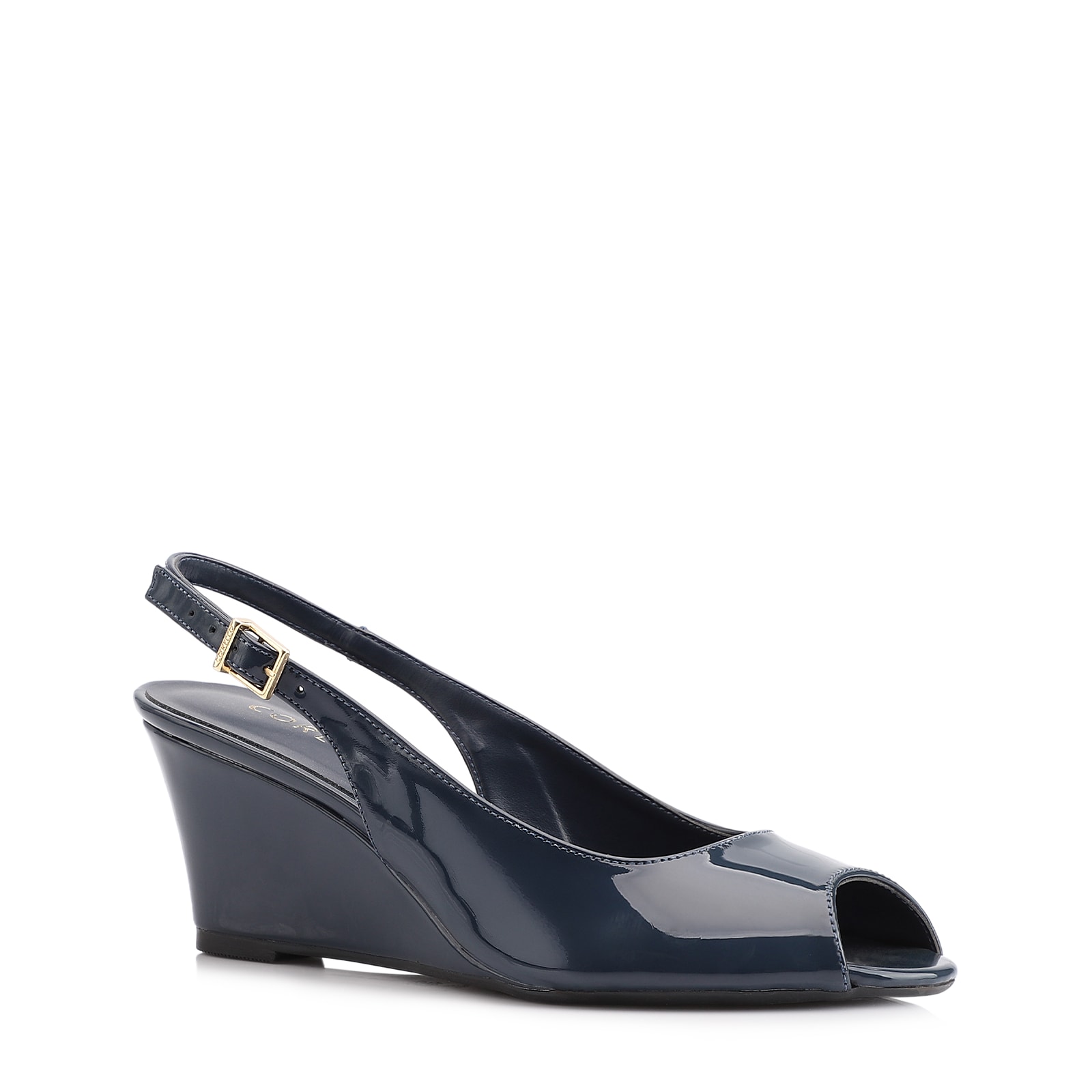 Peep Toe Anabela Alt Verniz Azul