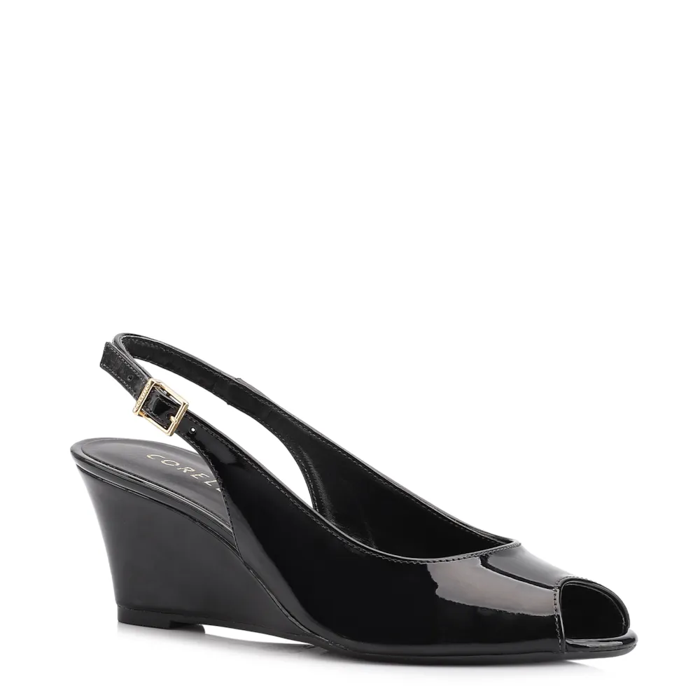 Peep Toe Anabela Alt Verniz Preto