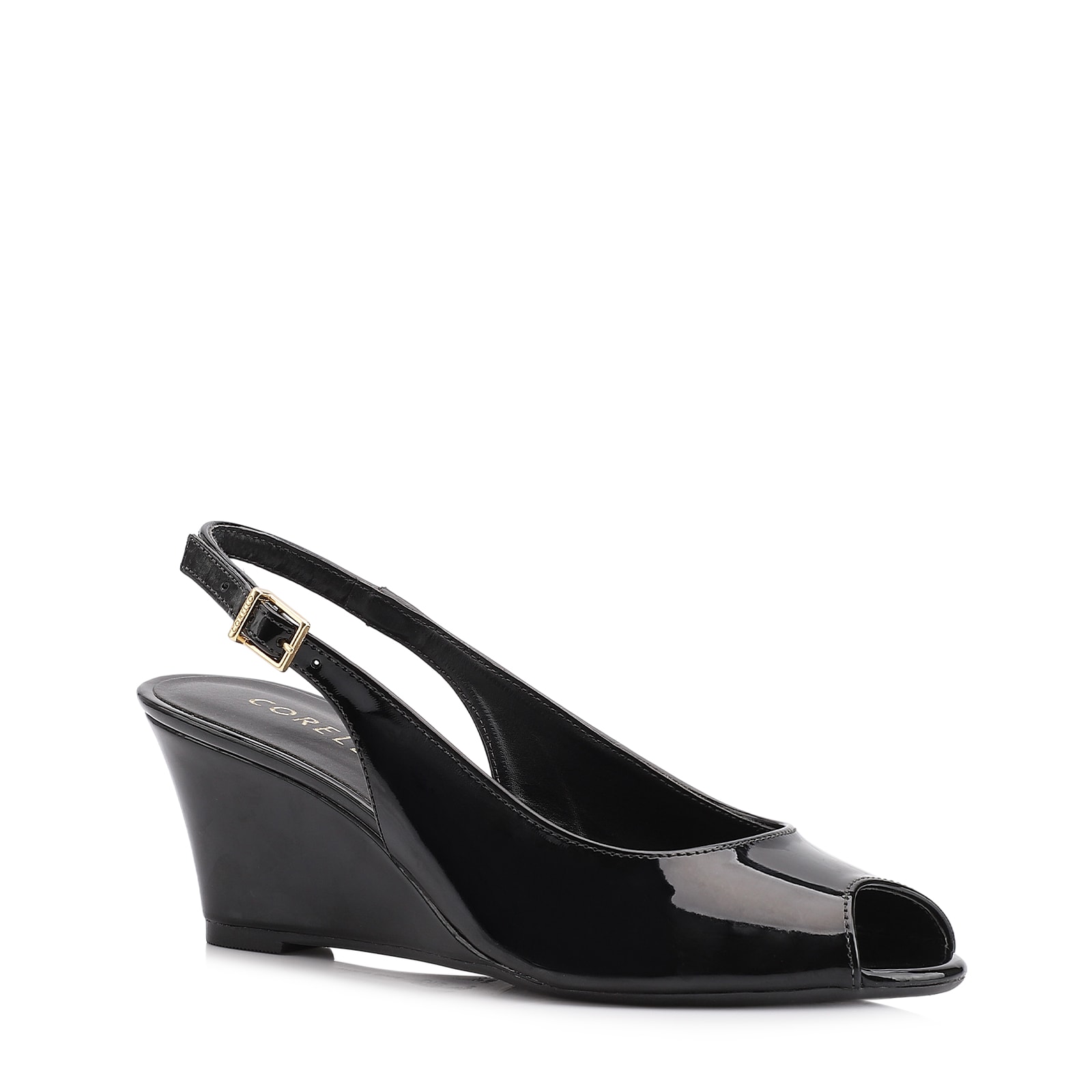 Peep Toe Anabela Alt Verniz Preto