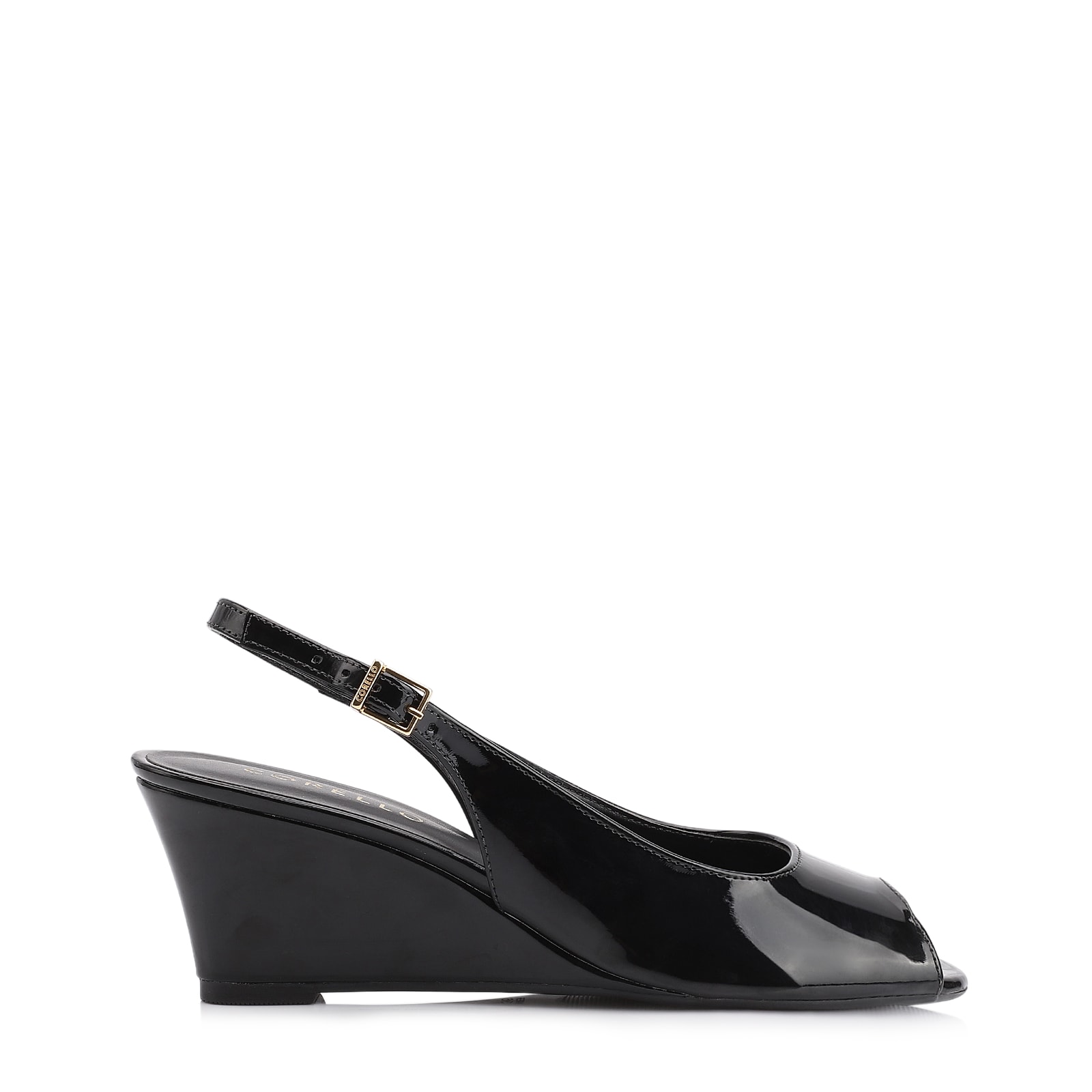 Peep Toe Anabela Alt Verniz Preto