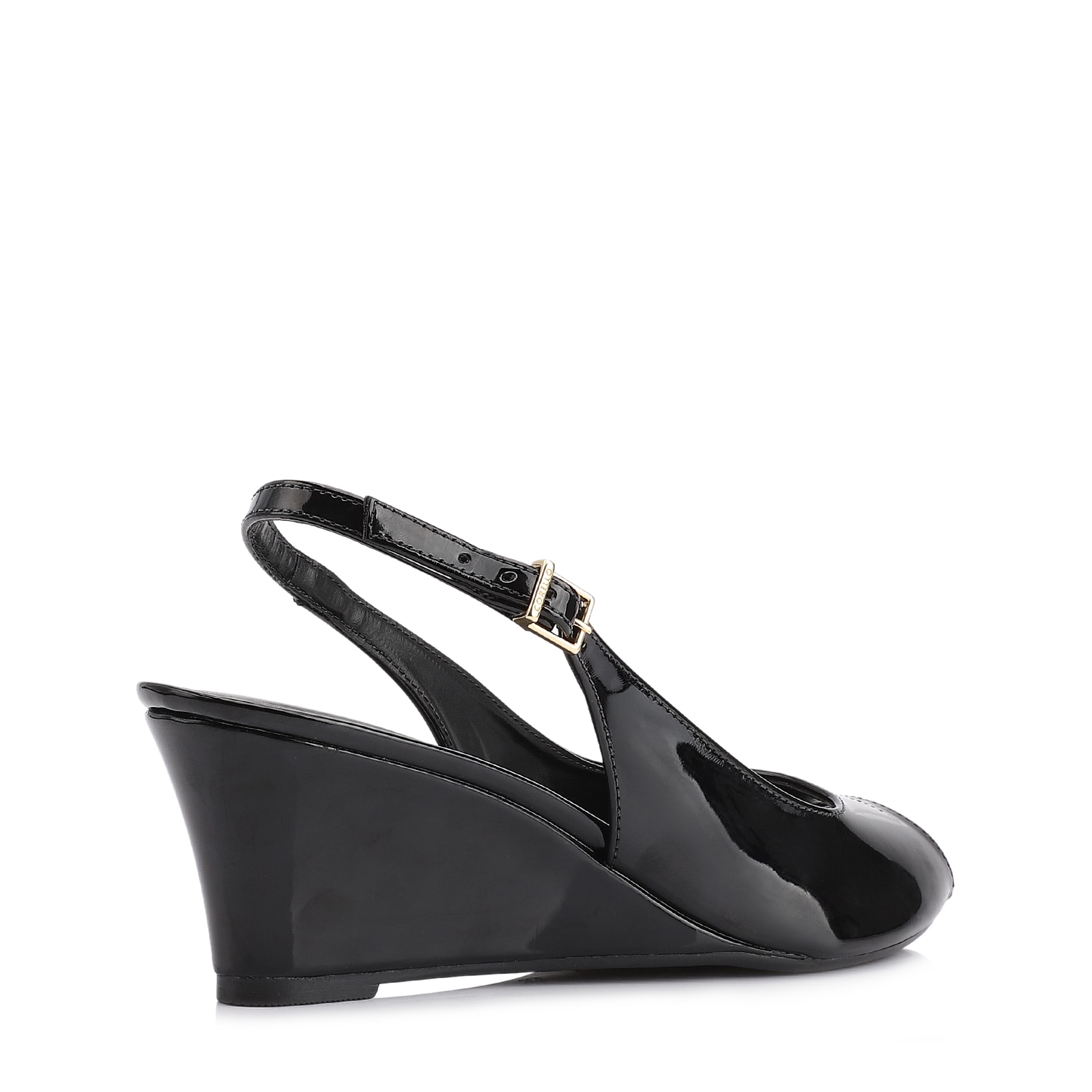 Peep Toe Anabela Alt Verniz Preto