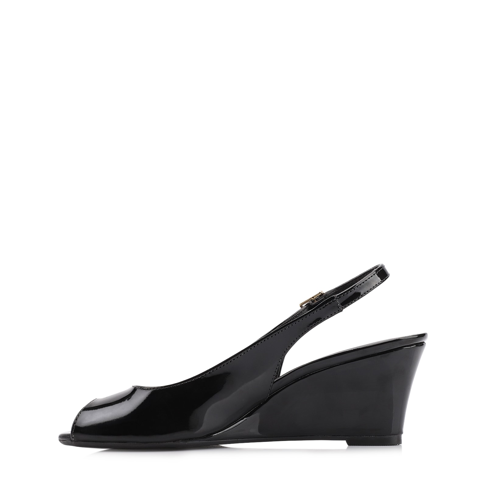 Peep Toe Anabela Alt Verniz Preto
