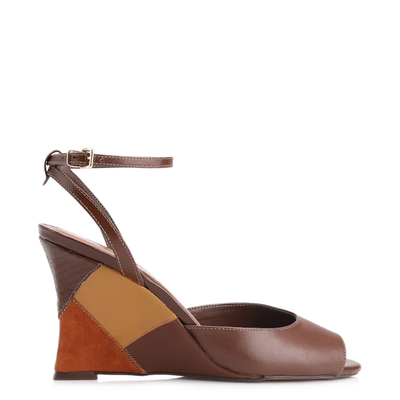 Peep Toe Anabela Couro Marrom - foto 3