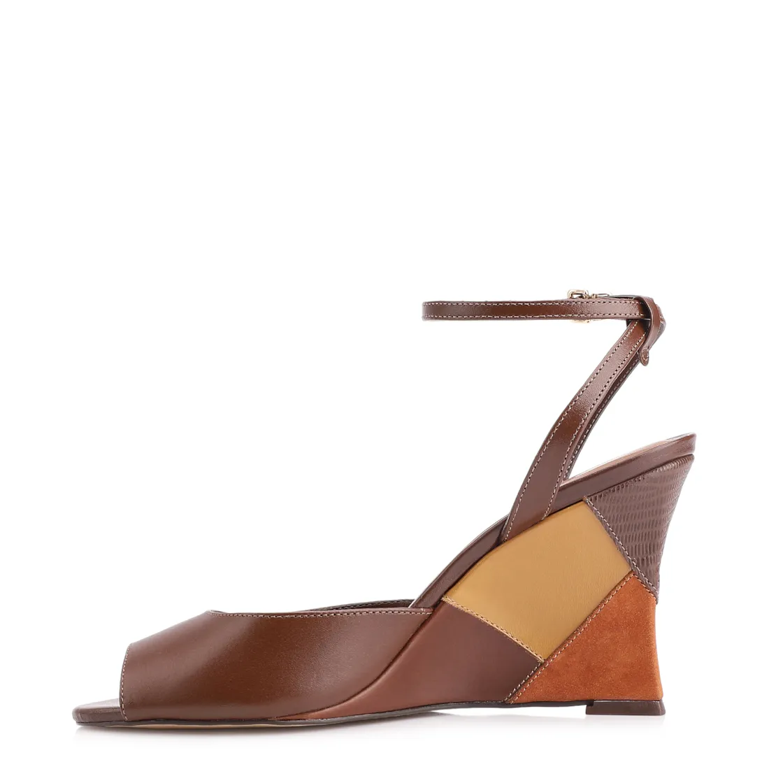 Peep Toe Anabela Couro Marrom - foto 5