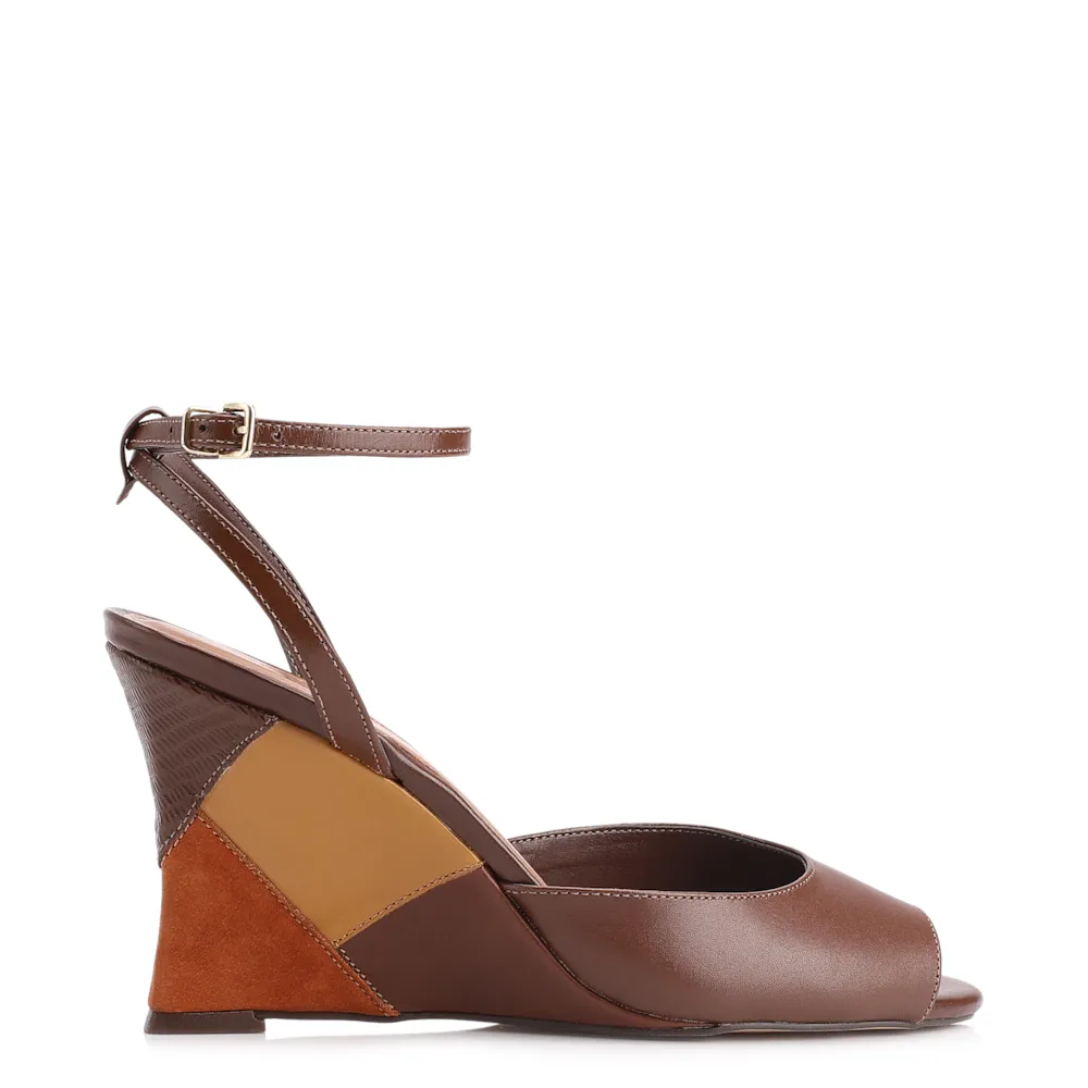Peep Toe Anabela Couro Marrom - imagem 3