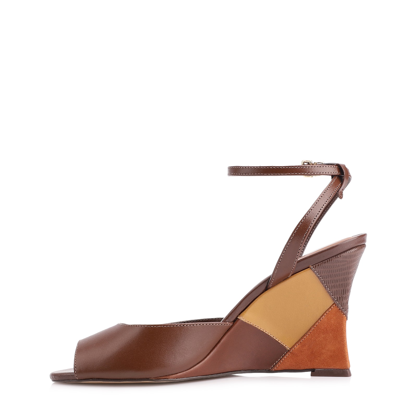 Peep Toe Anabela Couro Marrom