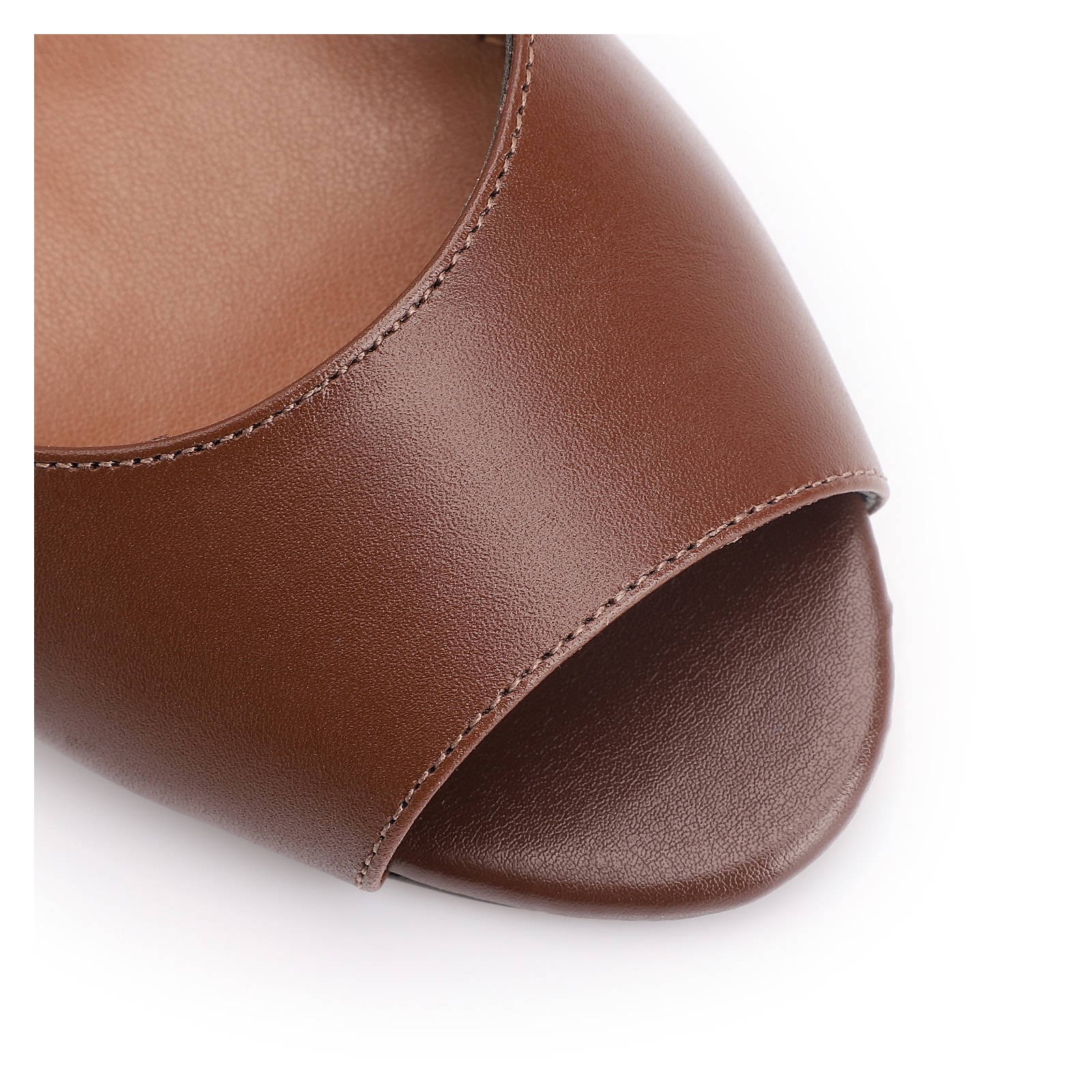 Peep Toe Anabela Couro Marrom