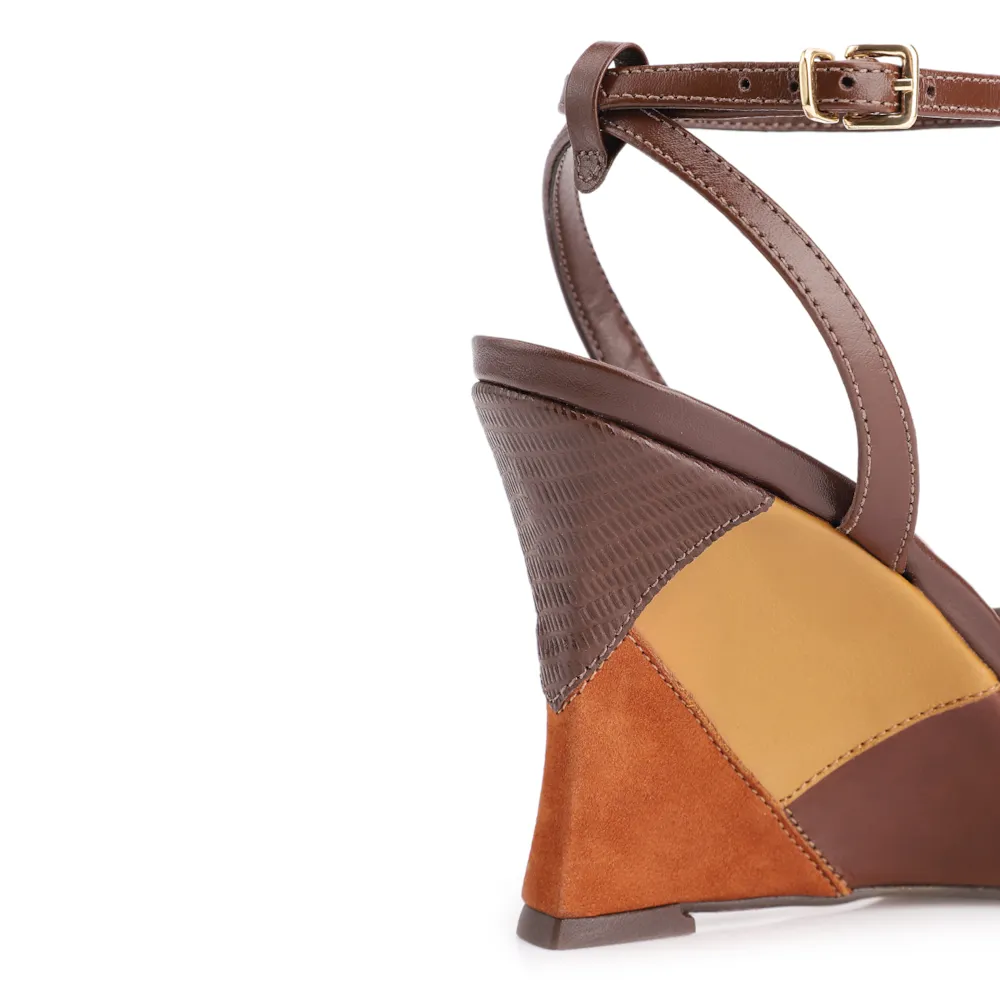 Peep Toe Anabela Couro Marrom - imagem 8
