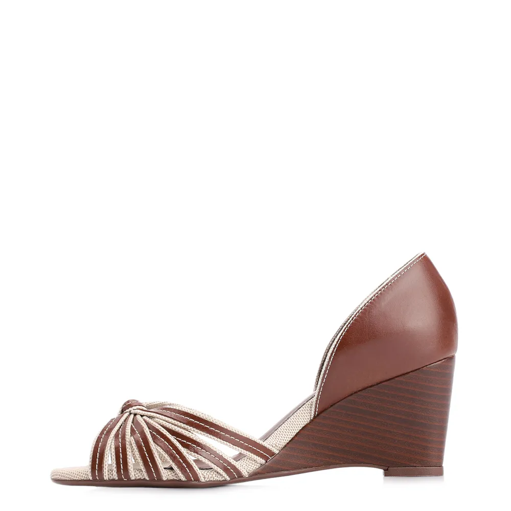 Peep Toe Anabela Couro Marrom/Alt Linho - imagem 5