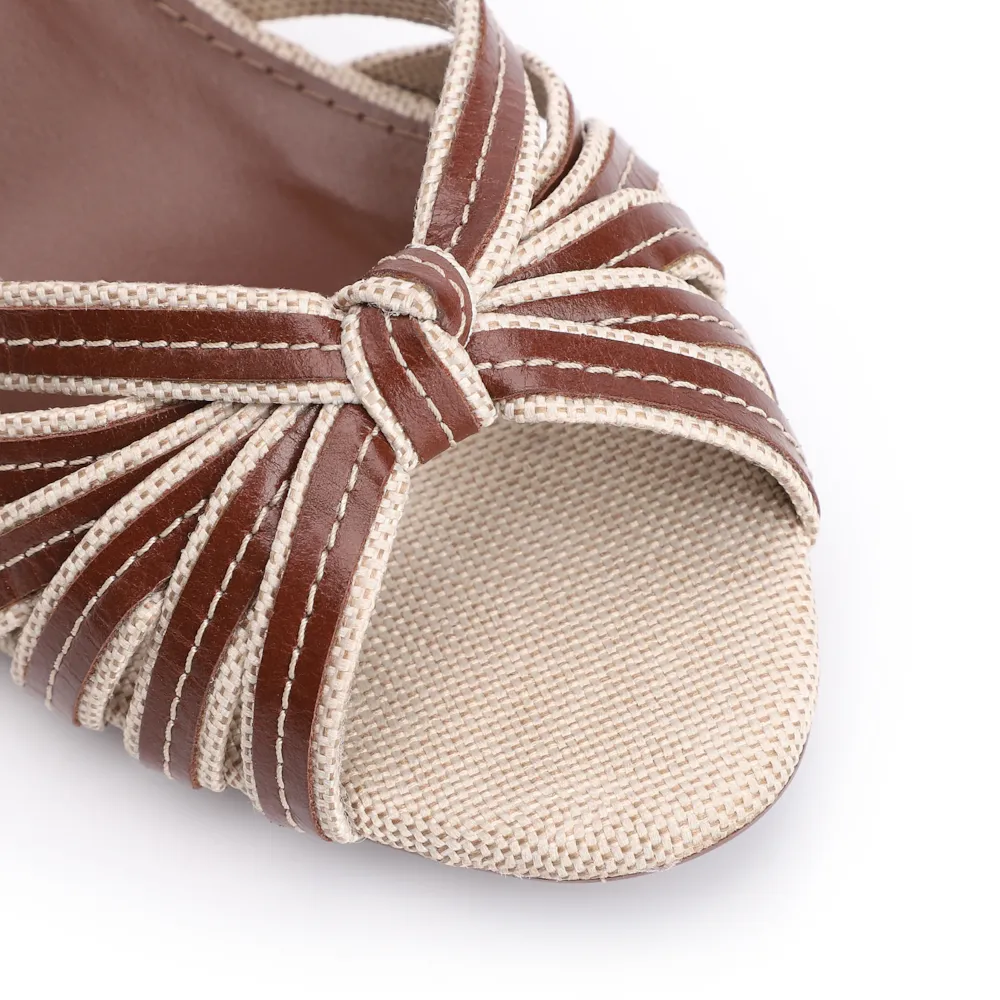 Peep Toe Anabela Couro Marrom/Alt Linho - imagem 7