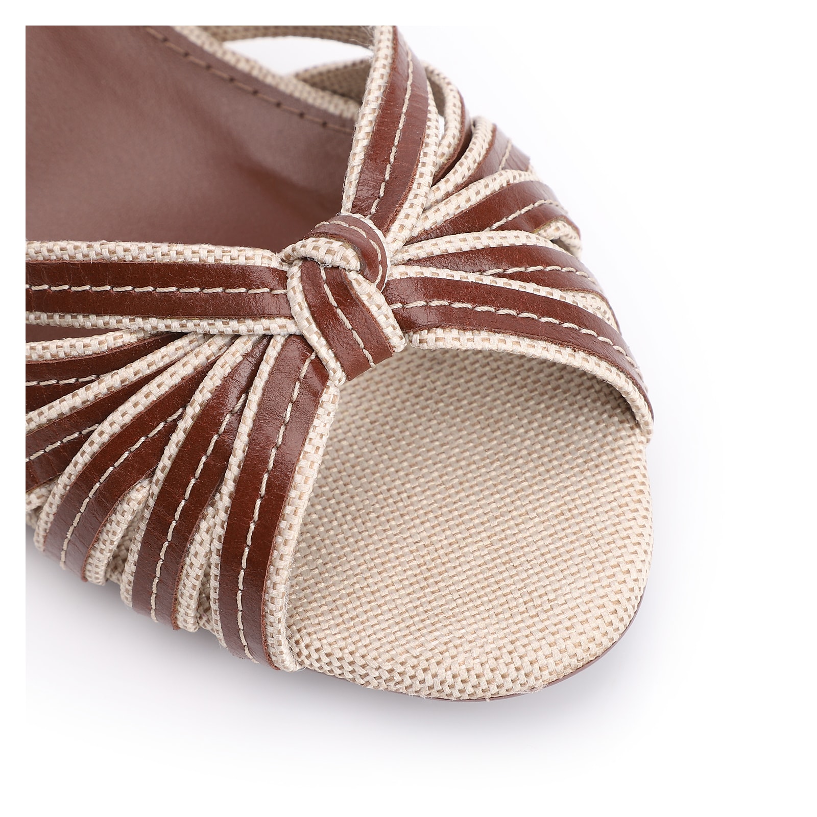 Peep Toe Anabela Couro Marrom/Alt Linho
