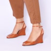 Peep Toe Anabela Couro Marrom Claro - imagem 2