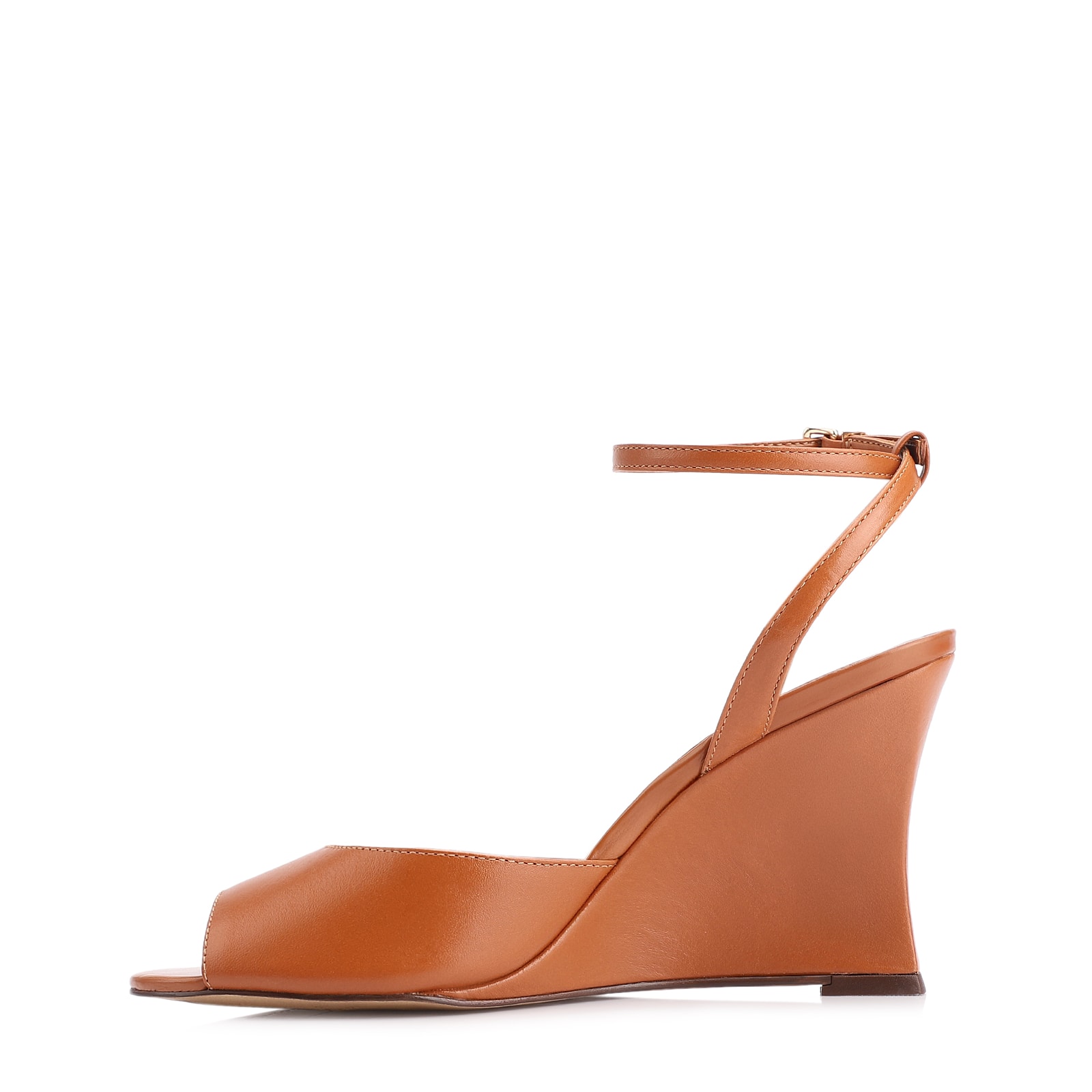 Peep Toe Anabela Couro Marrom Claro
