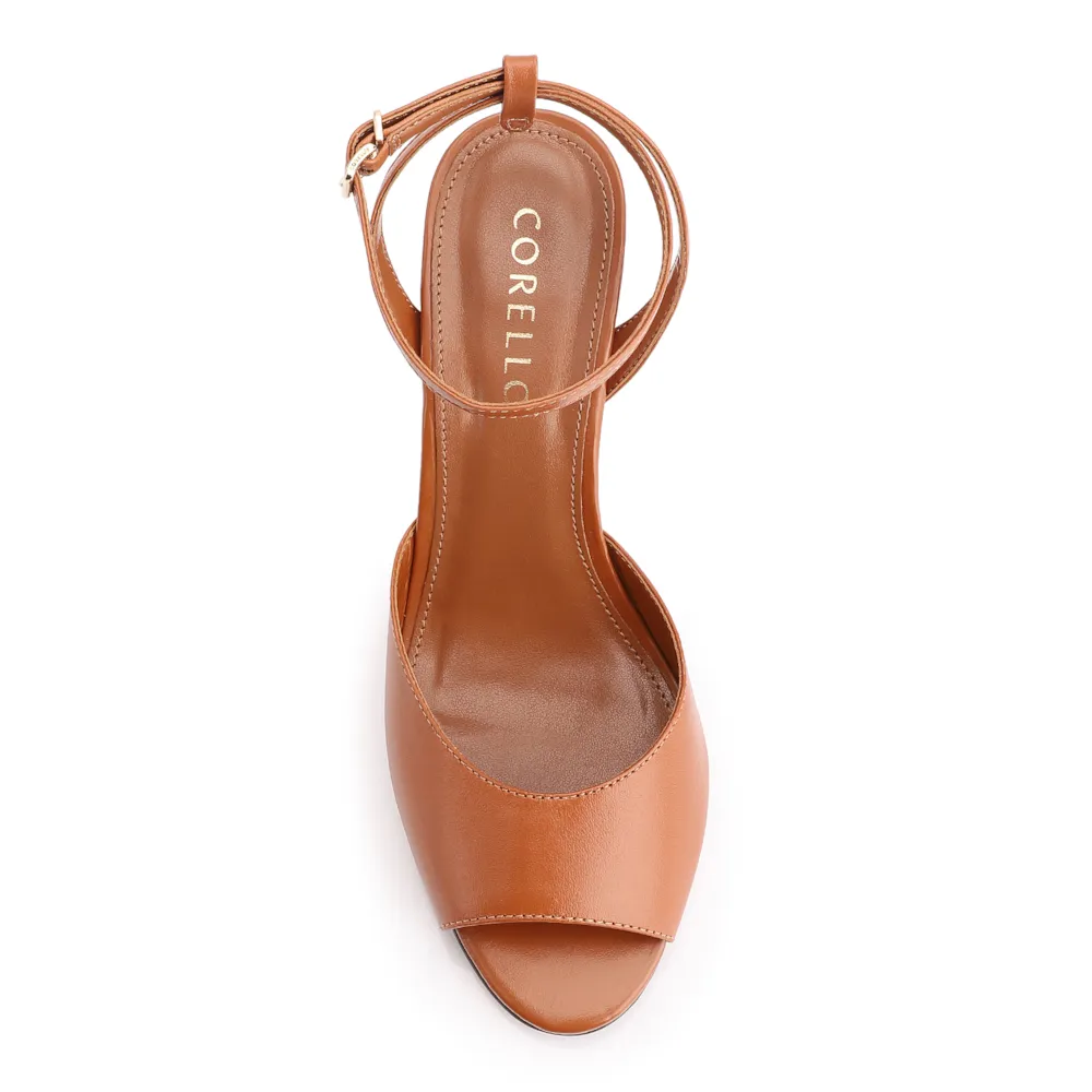 Peep Toe Anabela Couro Marrom Claro - imagem 6