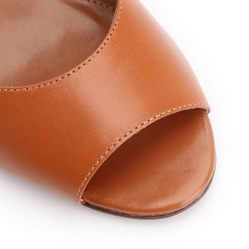 Peep Toe Anabela Couro Marrom Claro - imagem 7