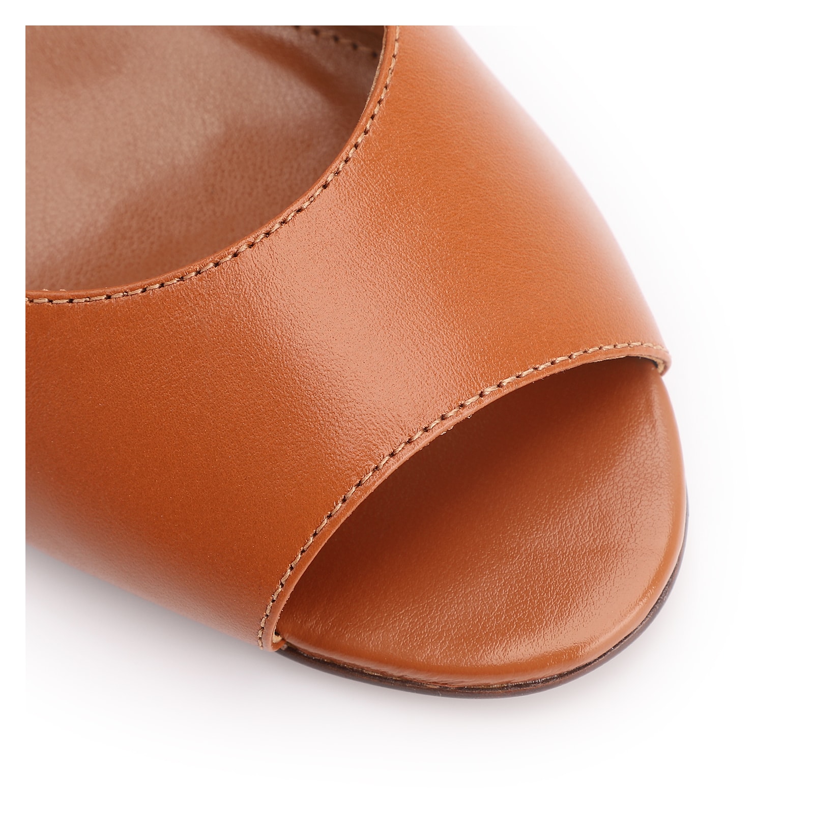 Peep Toe Anabela Couro Marrom Claro