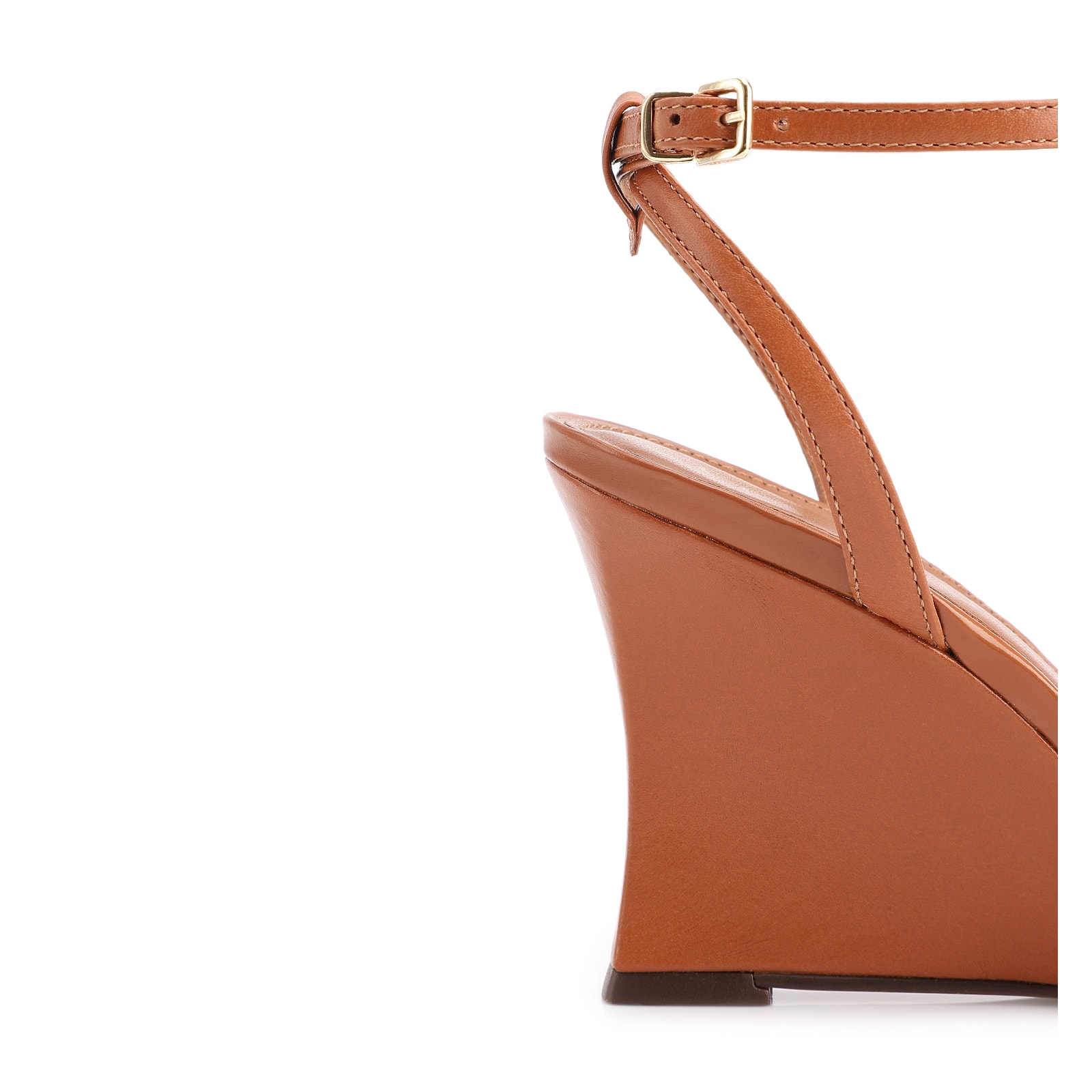 Peep Toe Anabela Couro Marrom Claro