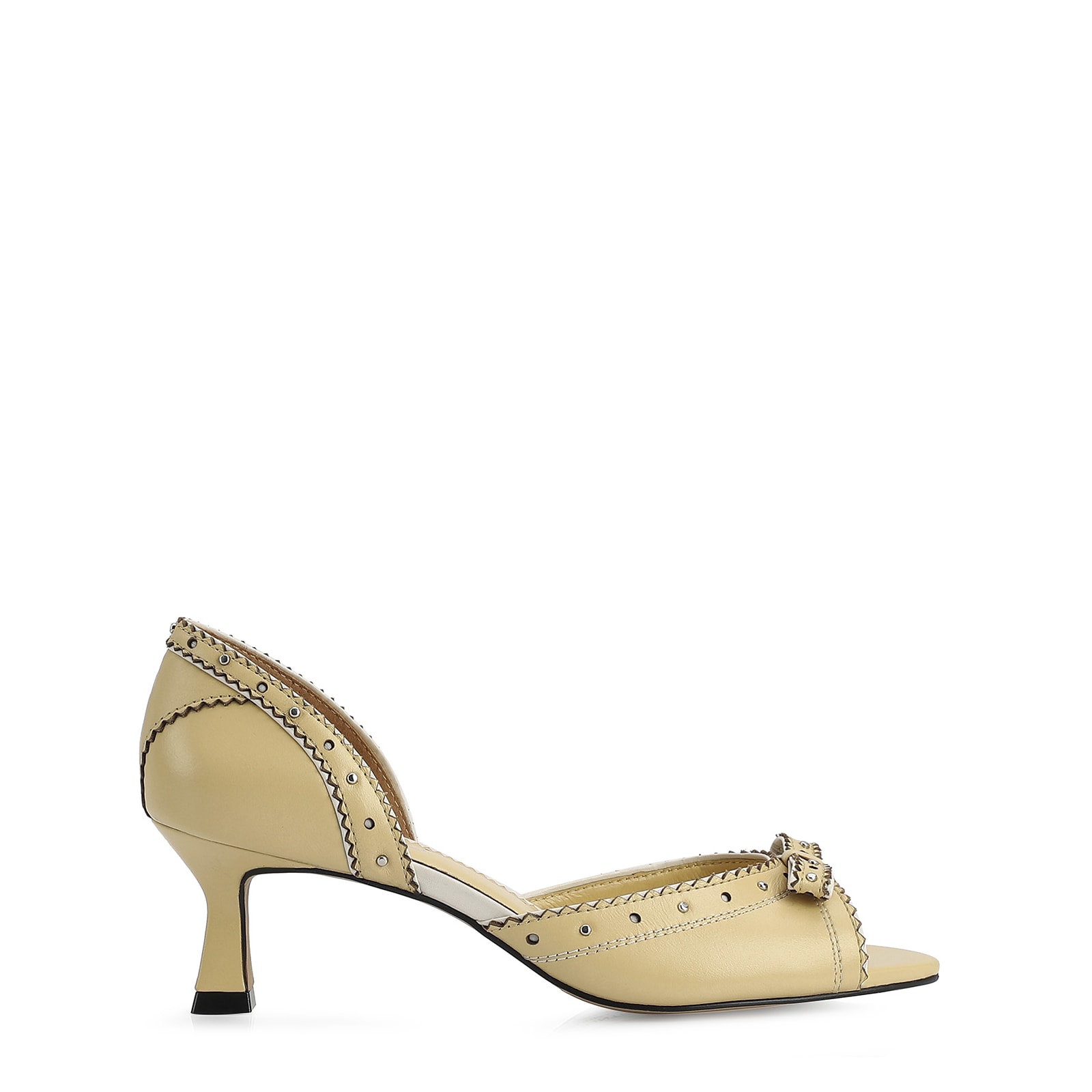 Peep Toe Couro Amarelo/Off White