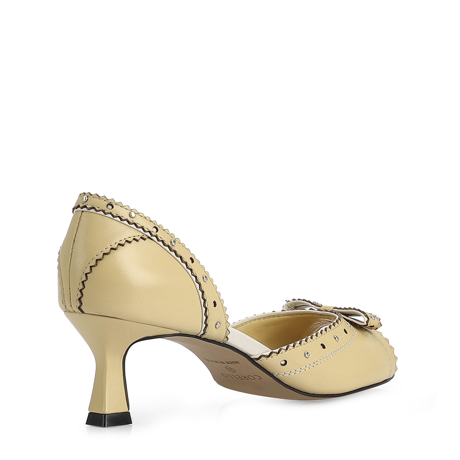 Peep Toe Couro Amarelo/Off White