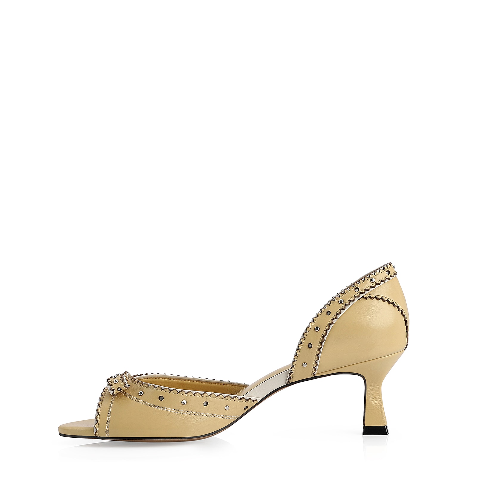 Peep Toe Couro Amarelo/Off White
