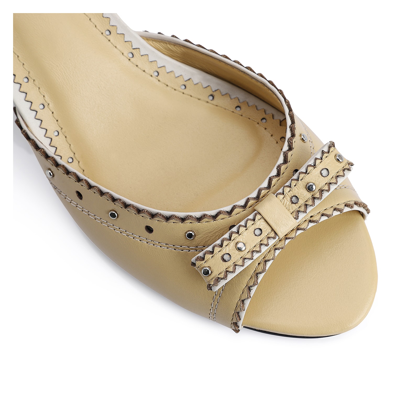 Peep Toe Couro Amarelo/Off White