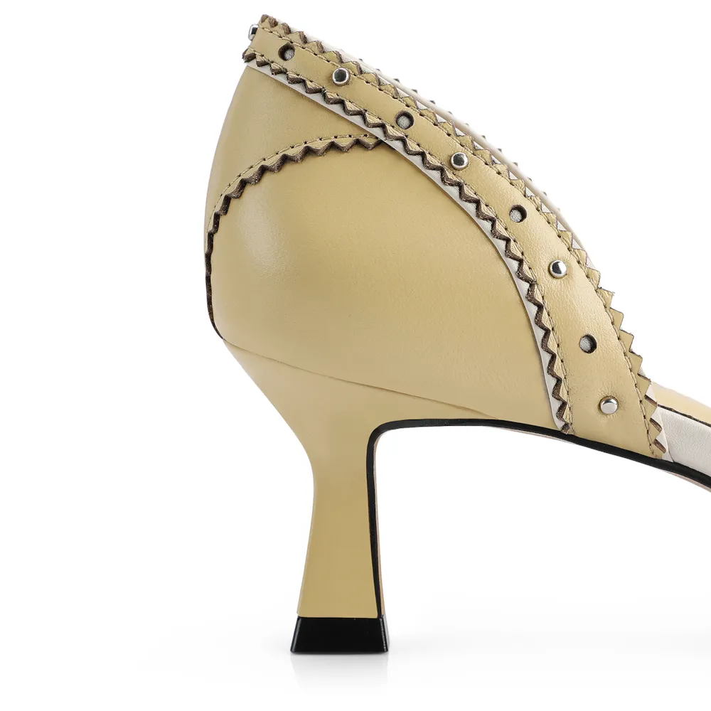 Peep Toe Couro Amarelo/Off White - imagem 8