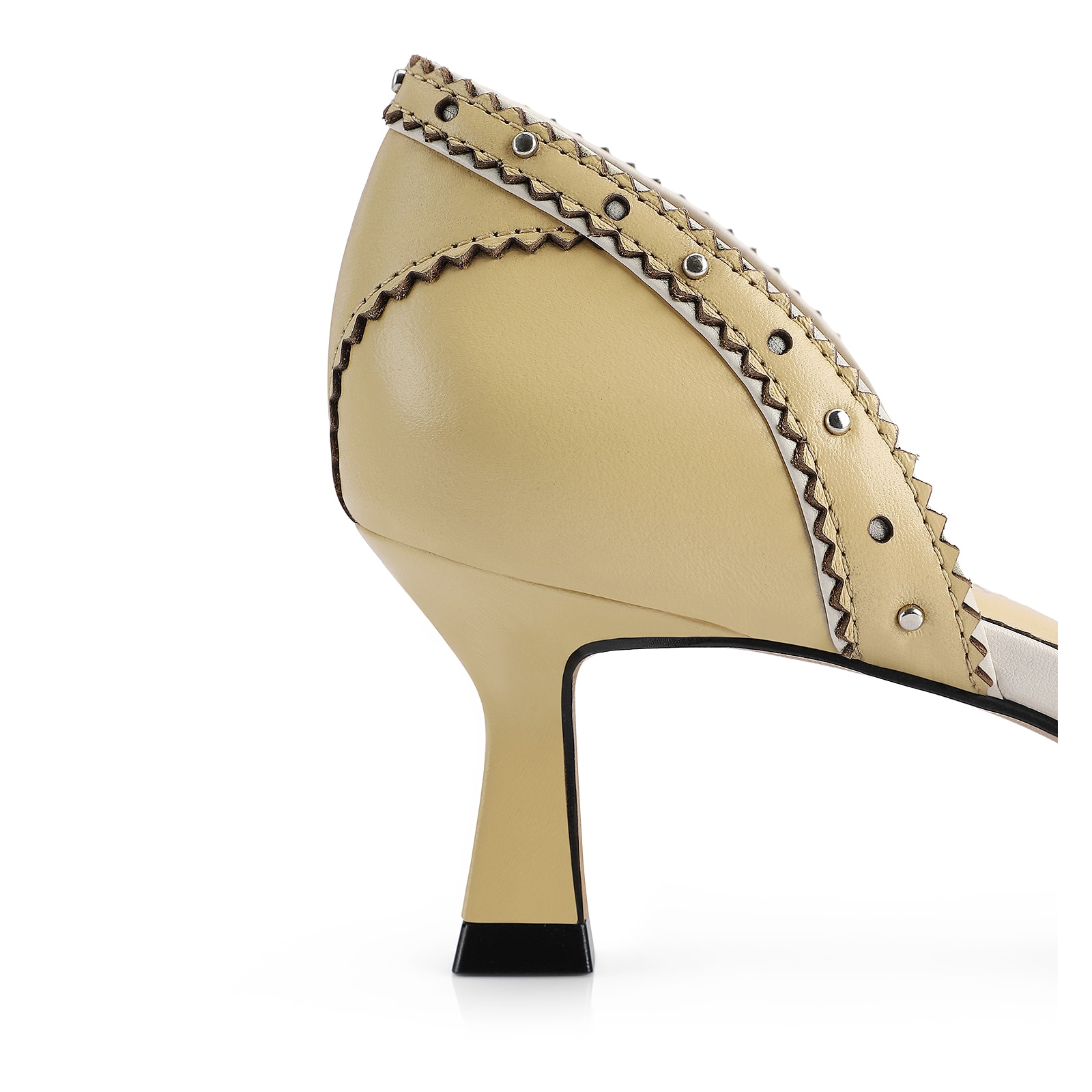 Peep Toe Couro Amarelo/Off White