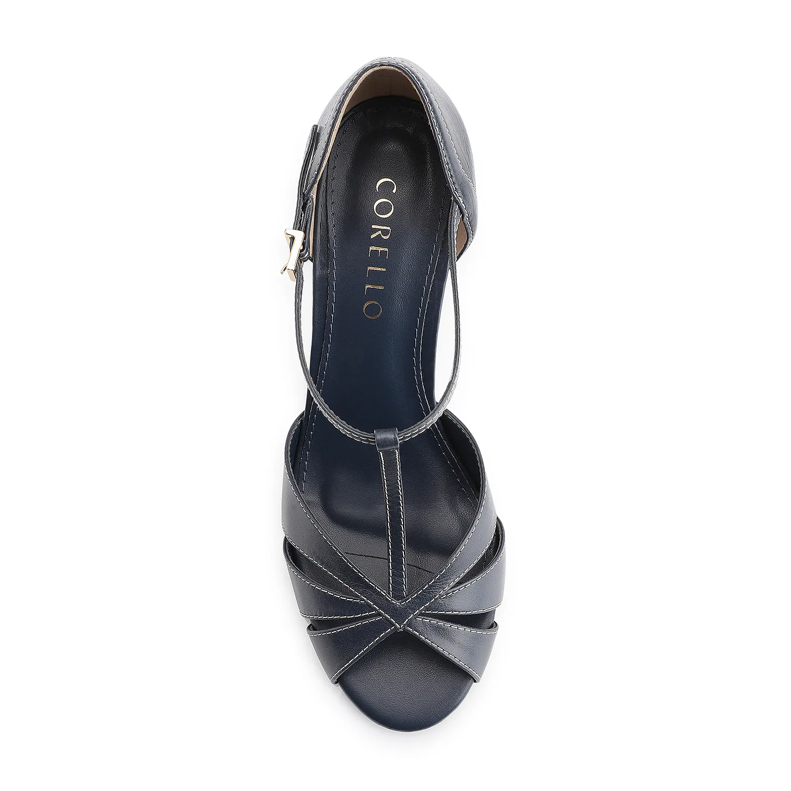 Peep Toe Couro Azul