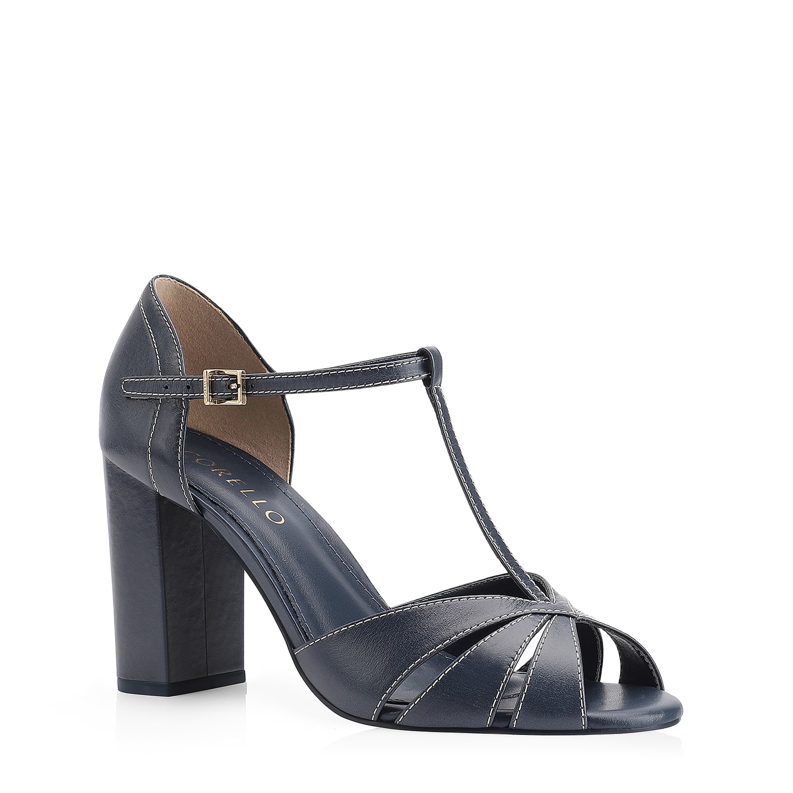 Peep Toe Couro Azul