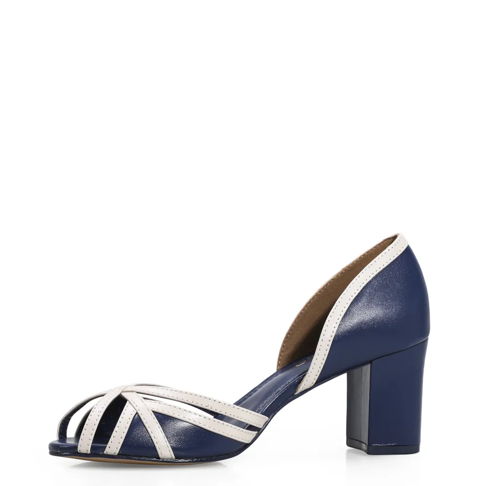Peep Toe Couro Azul/Off White - imagem 4