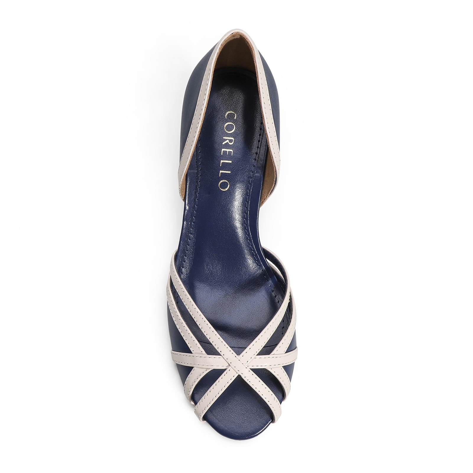 Peep Toe Couro Azul/Off White