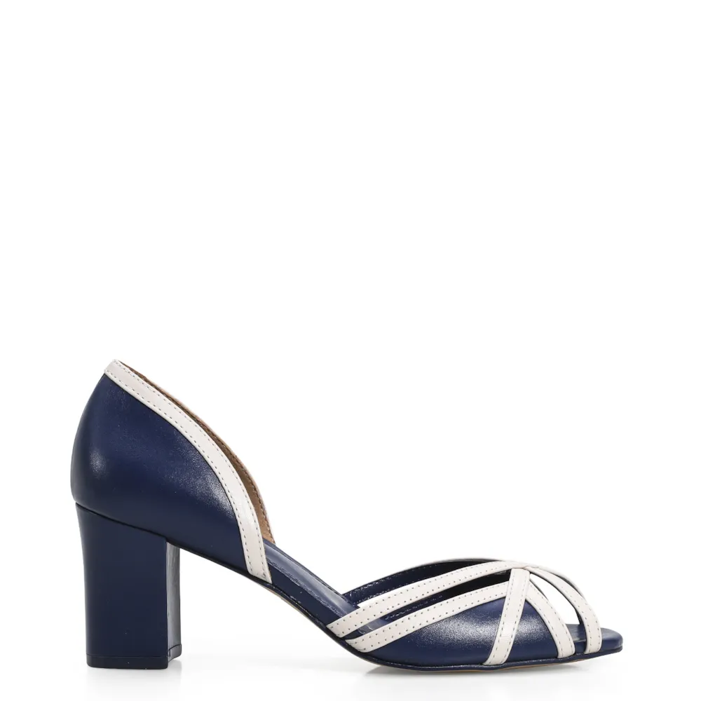 Peep Toe Couro Azul/Off White - imagem 2