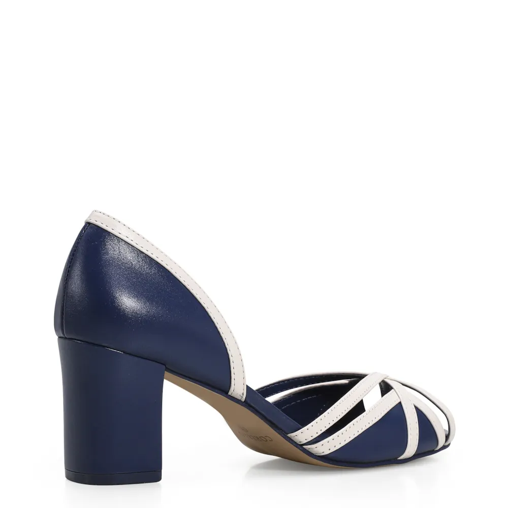 Peep Toe Couro Azul/Off White - imagem 3