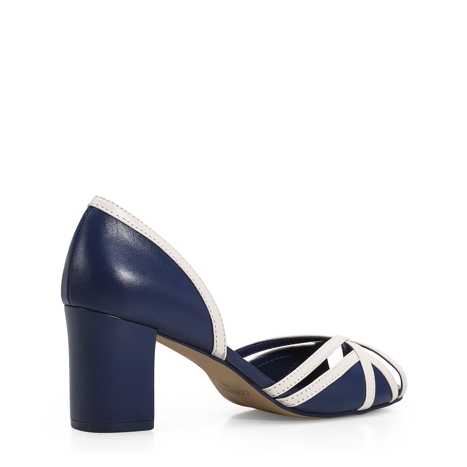 Peep Toe Couro Azul/Off White