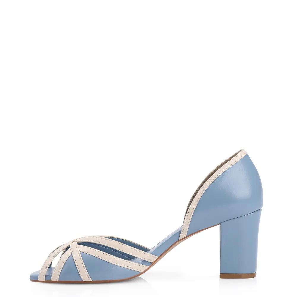 Peep Toe Couro Azul/Off White - imagem 4