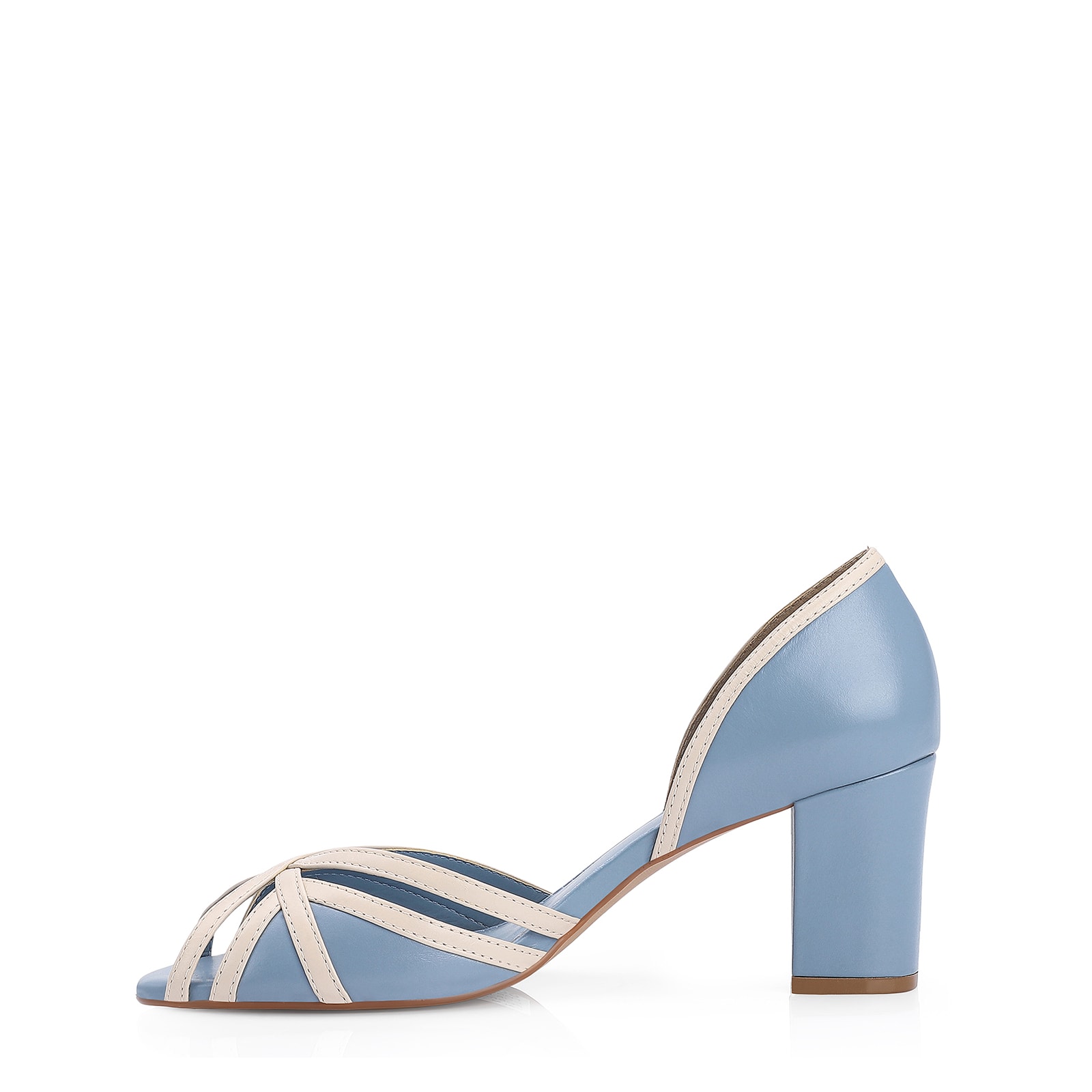 Peep Toe Couro Azul/Off White