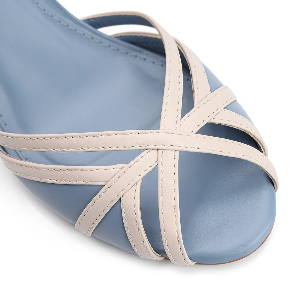 Peep Toe Couro Azul/Off White - imagem 6