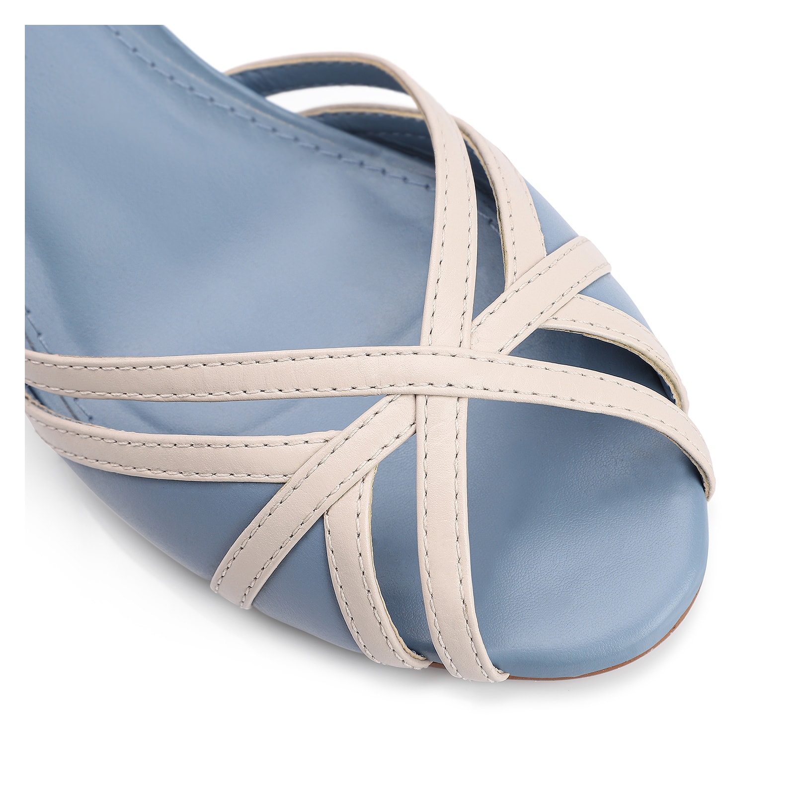 Peep Toe Couro Azul/Off White