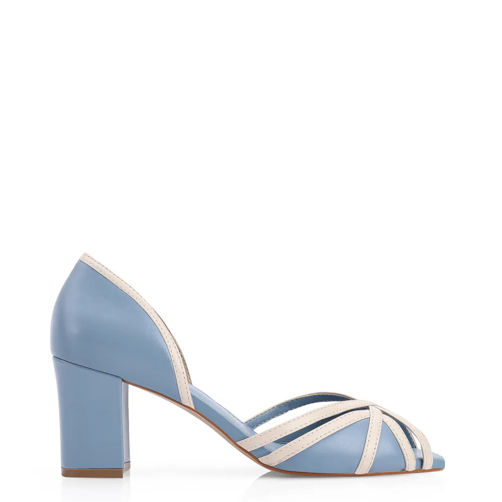 Peep Toe Couro Azul/Off White - imagem 2