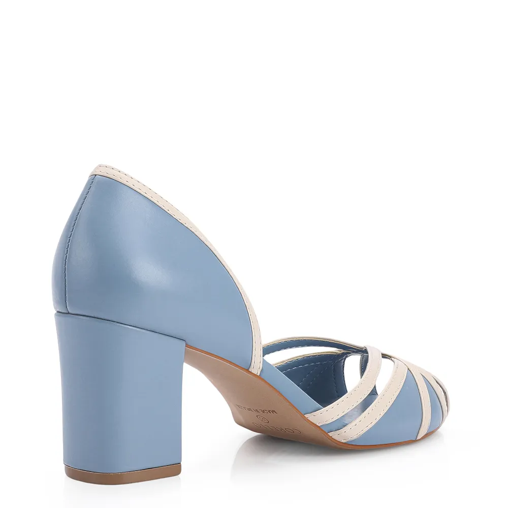 Peep Toe Couro Azul/Off White - imagem 3