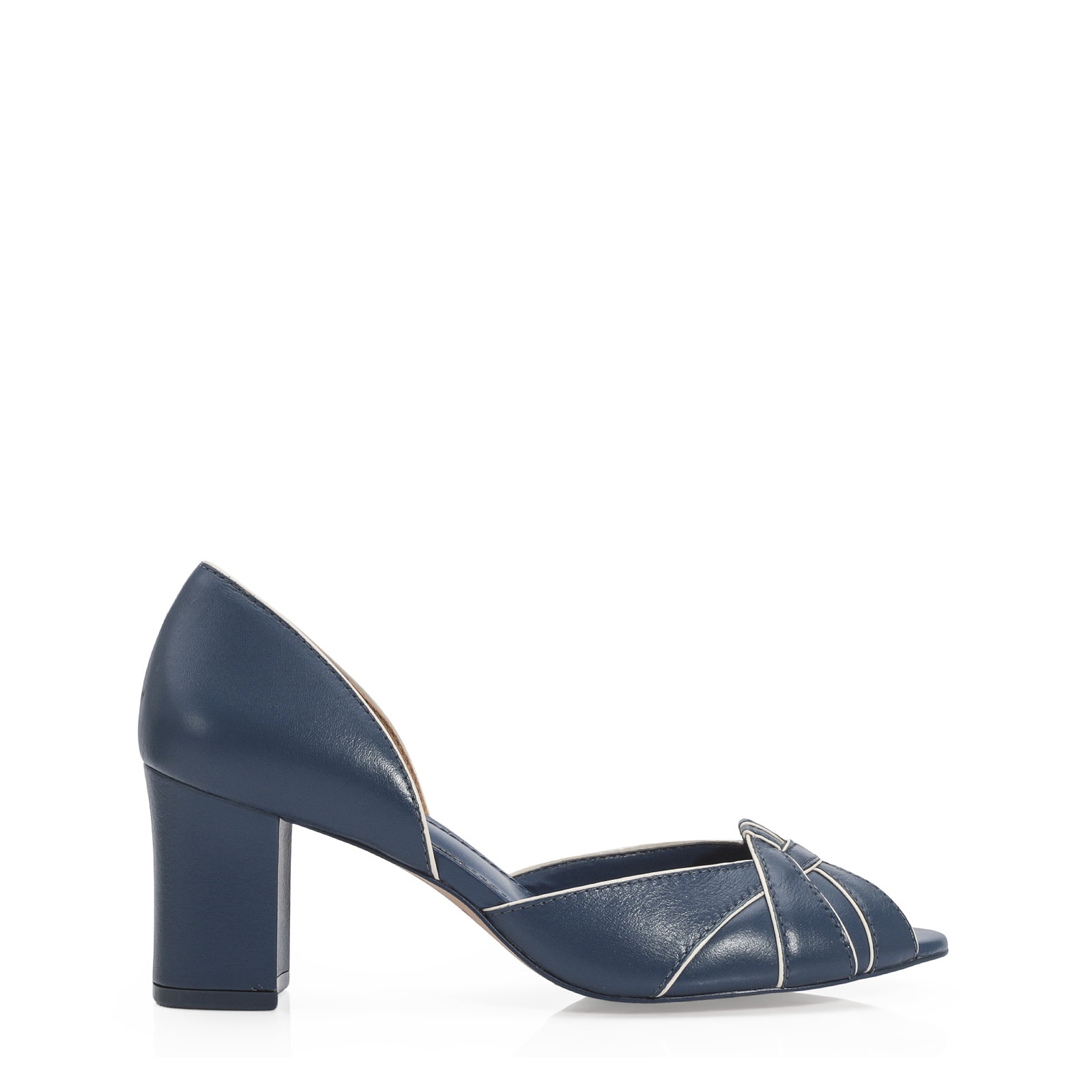 Peep Toe Couro Azul/Off White