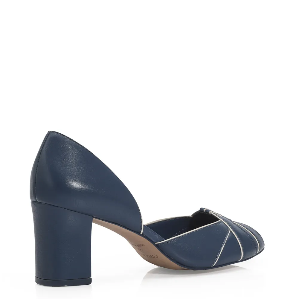 Peep Toe Couro Azul/Off White - imagem 4