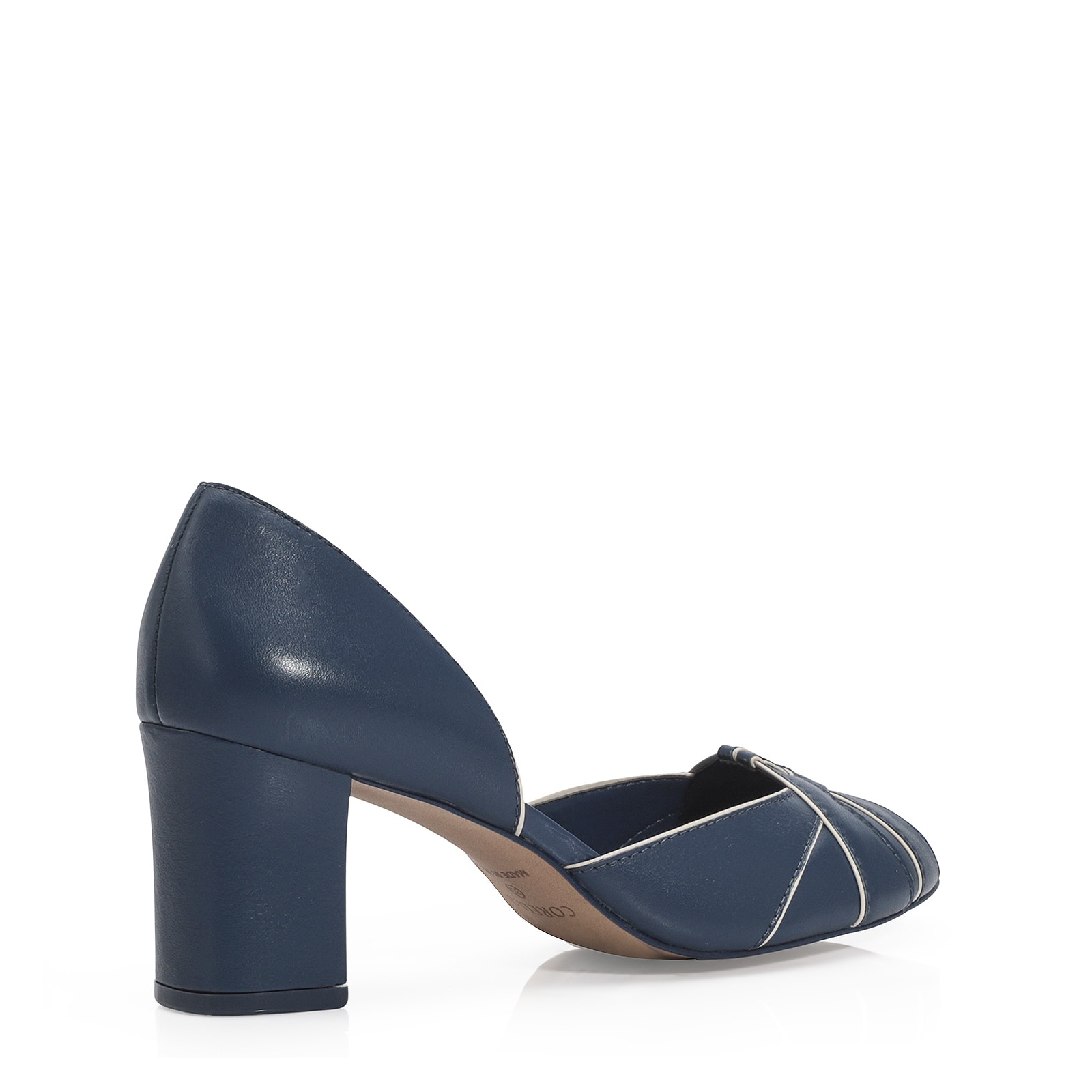 Peep Toe Couro Azul/Off White