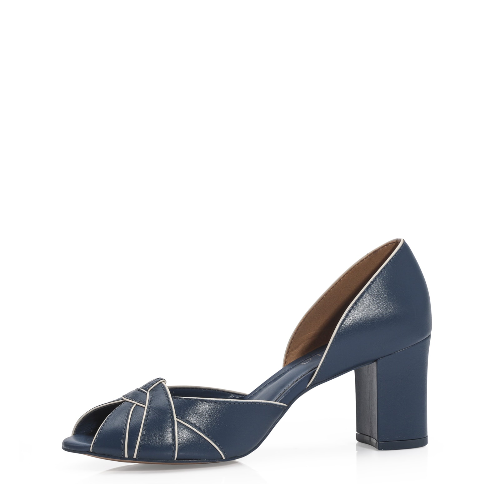 Peep Toe Couro Azul/Off White