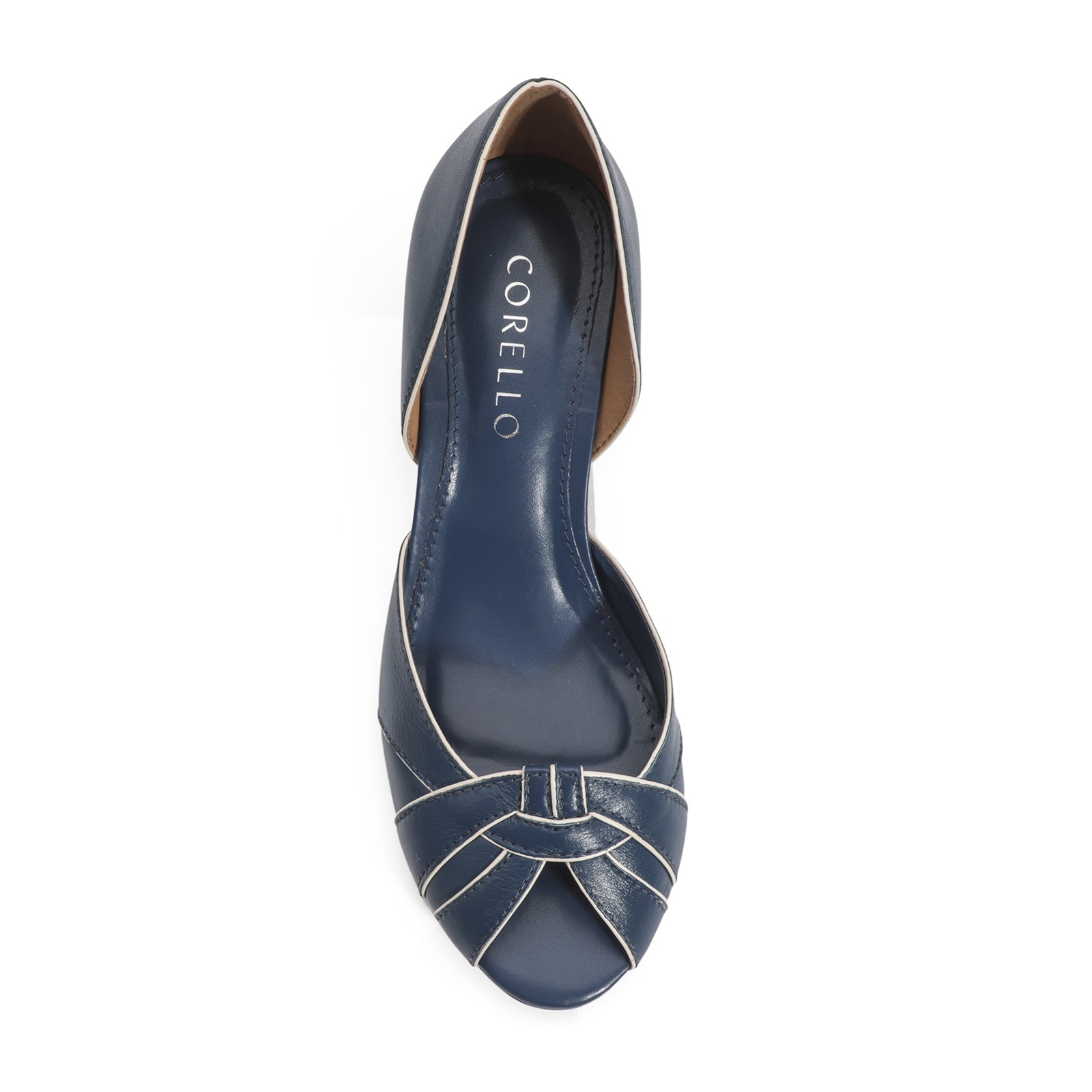 Peep Toe Couro Azul/Off White