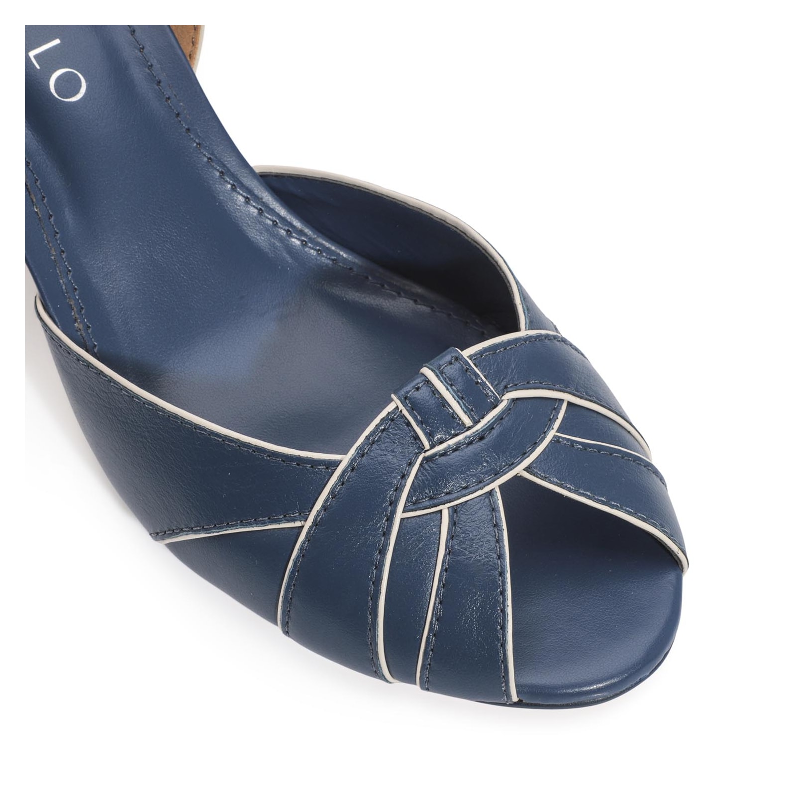 Peep Toe Couro Azul/Off White