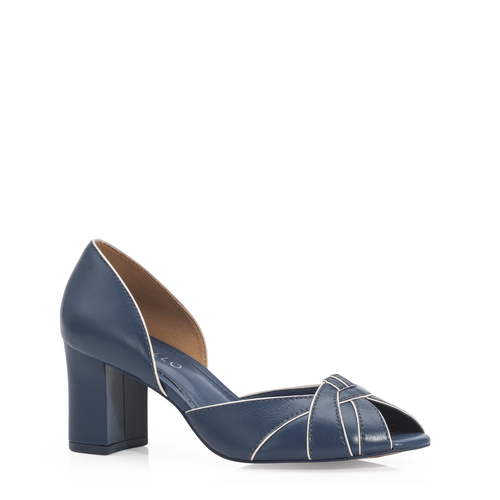Peep Toe Couro Azul/Off White