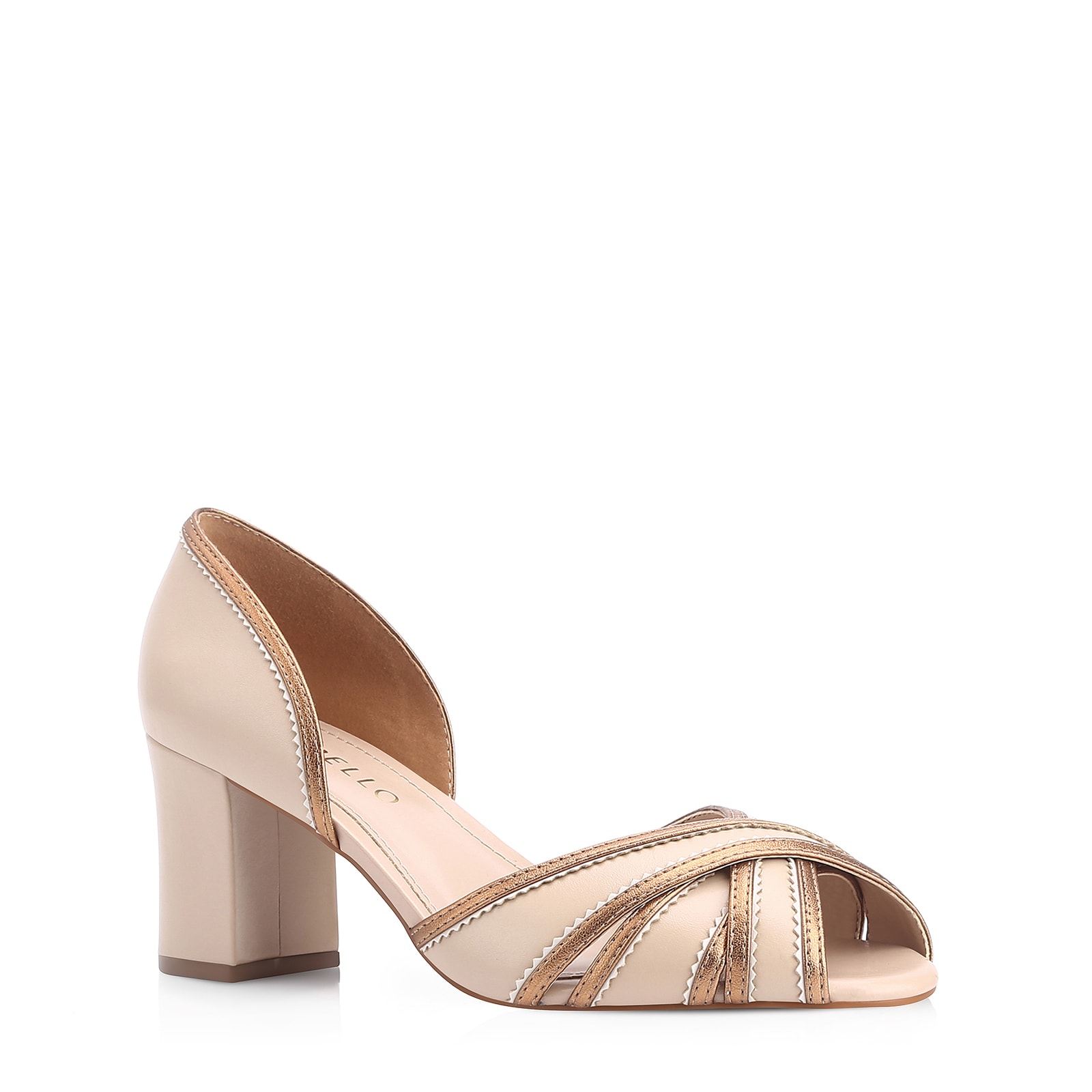 Peep Toe Couro Bege/Alt Bronze/Off White